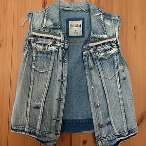 Mudd (M) distressed and embellished denim vest